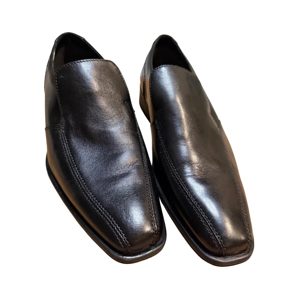 Clarks Collection Mens Black Leather Slip On Square Toe Dress Shoes 7.5M